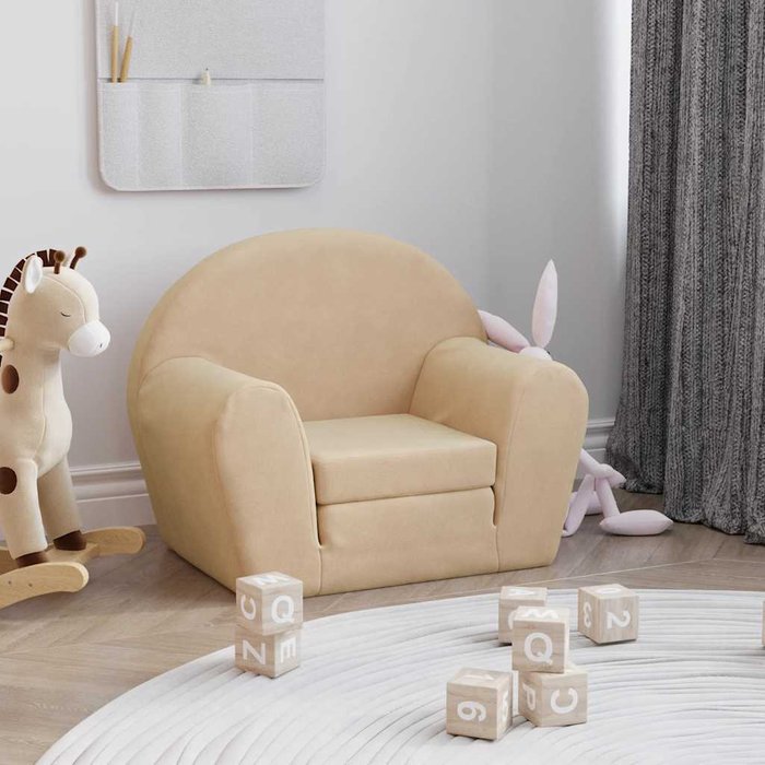 Sofá cama infantil de felpa suave color crema