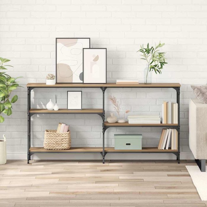 Consola con estante, de roble artesanal, 150 x 29 x 76,5 cm