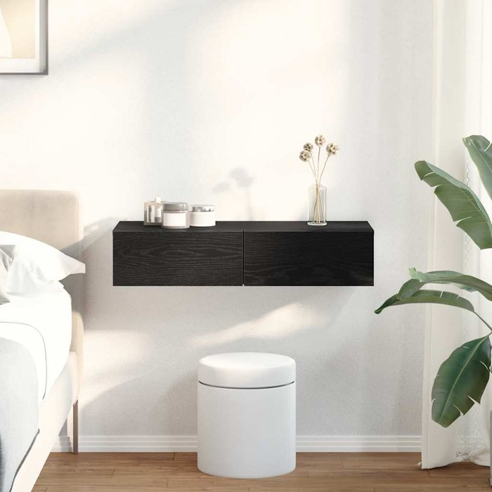 Estante de pared con cajones negro 80x33x17 cm madera contrachapada