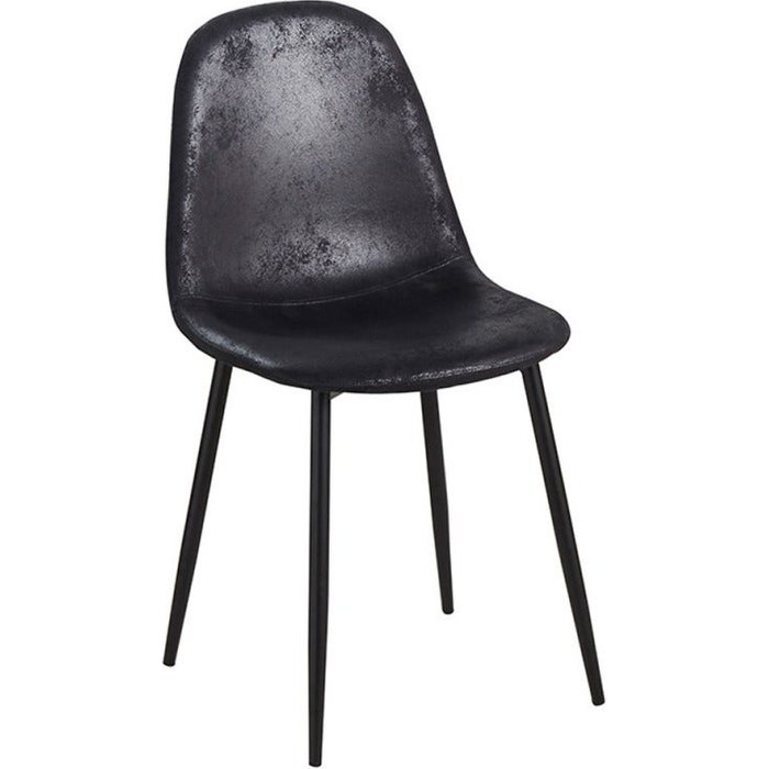 Silla vintage símil piel negra y patas de acero negro kela