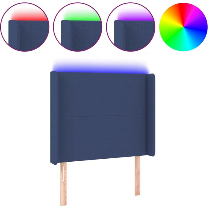 Cabecero cama - mueble cabecero con led de tela azul 93x16x118/128 cm