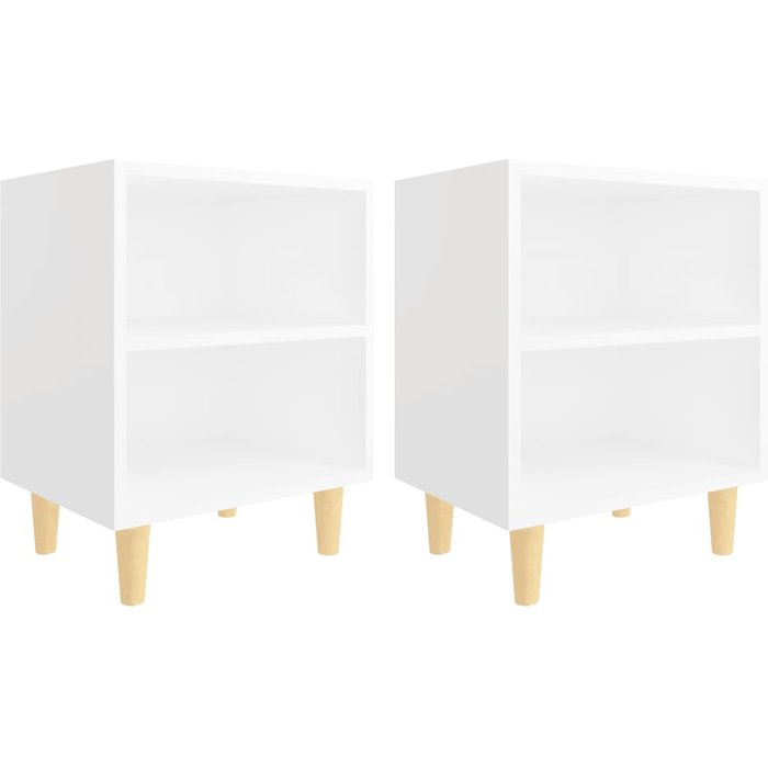 Mesitas de noche con patas de madera 2 piezas blanco 40x30x50 cm