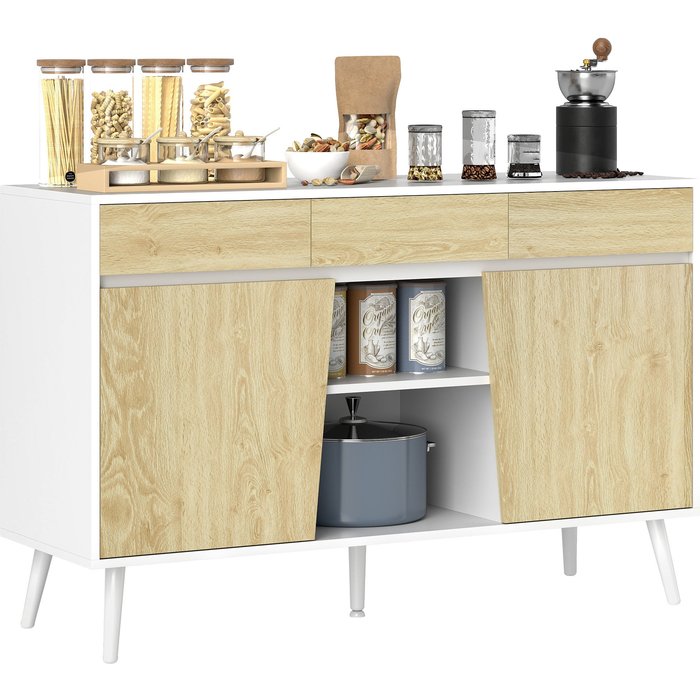 Aparador salón 2 puertas 3 cajones blanco madera 120cm mueble tv almacenaje