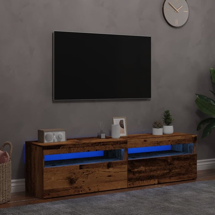 Muebles de tv con luces led 2 uds madera ingeniería envejecida