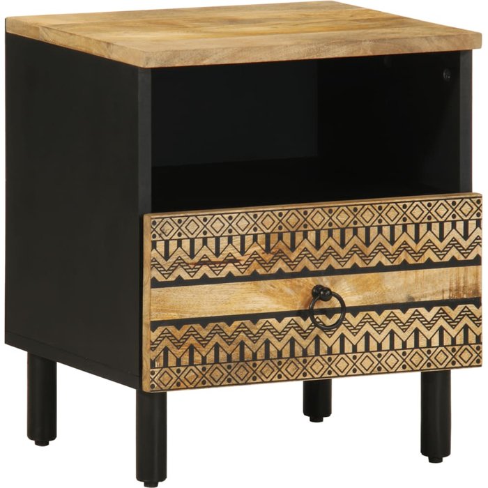 Mesita de noche madera maciza de mango rugosa negro 40x33x46 cm vidaxl