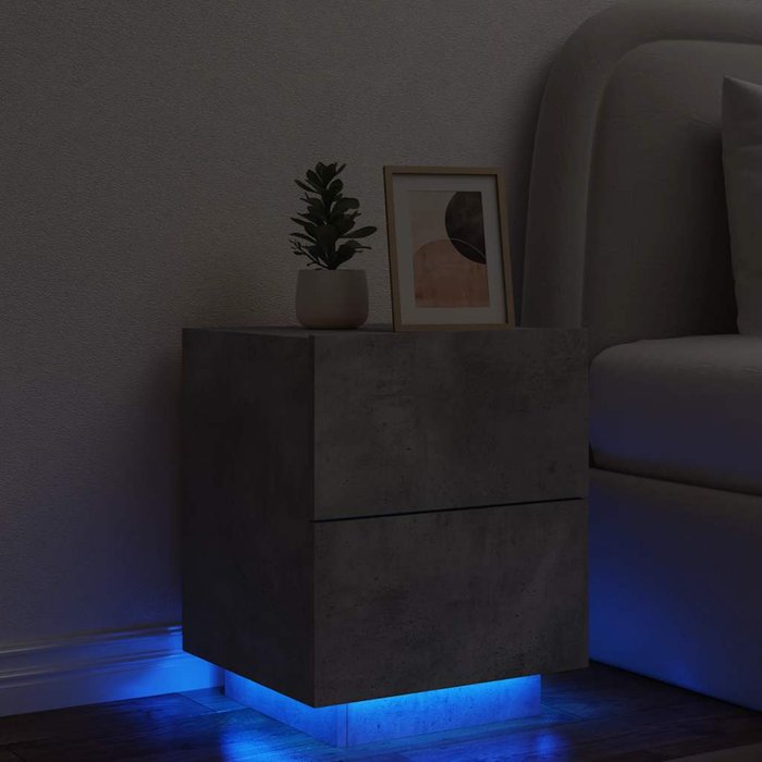 Mesita de noche con luces led, madera de ingeniería gris hormigón.