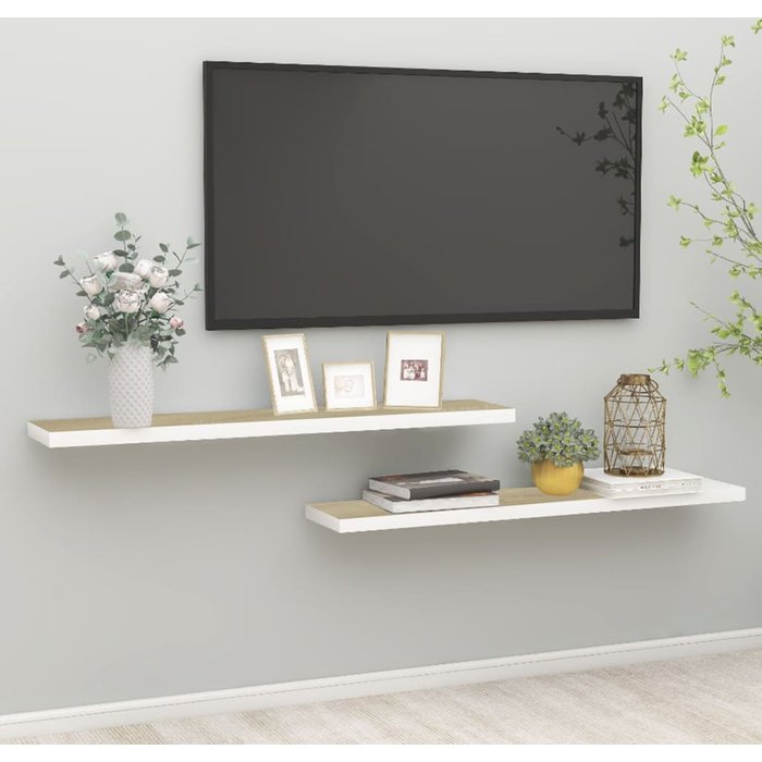 Estantes flotantes 2 piezas roble y blanco 120x23,5x3,8 cm mdf