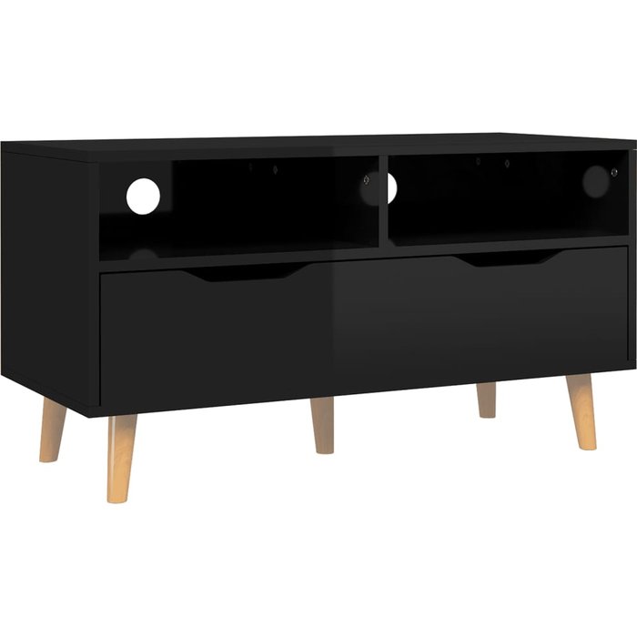 Mueble tv de madera laminada negro brillo 90x40x48,5 cm - comfortxl