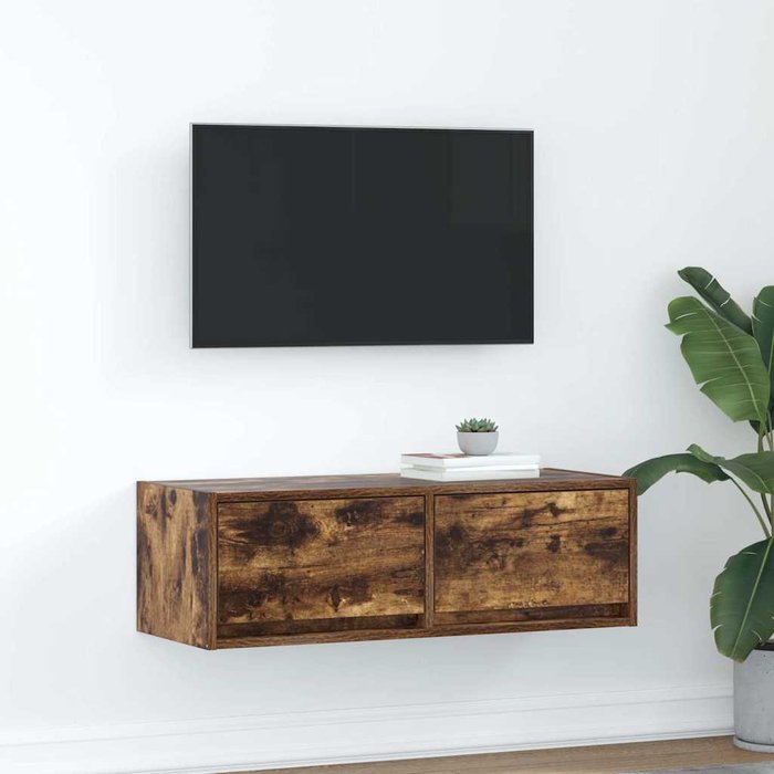 Mueble de tv de roble ahumado 80x31x25,5 cm madera de ingeniería