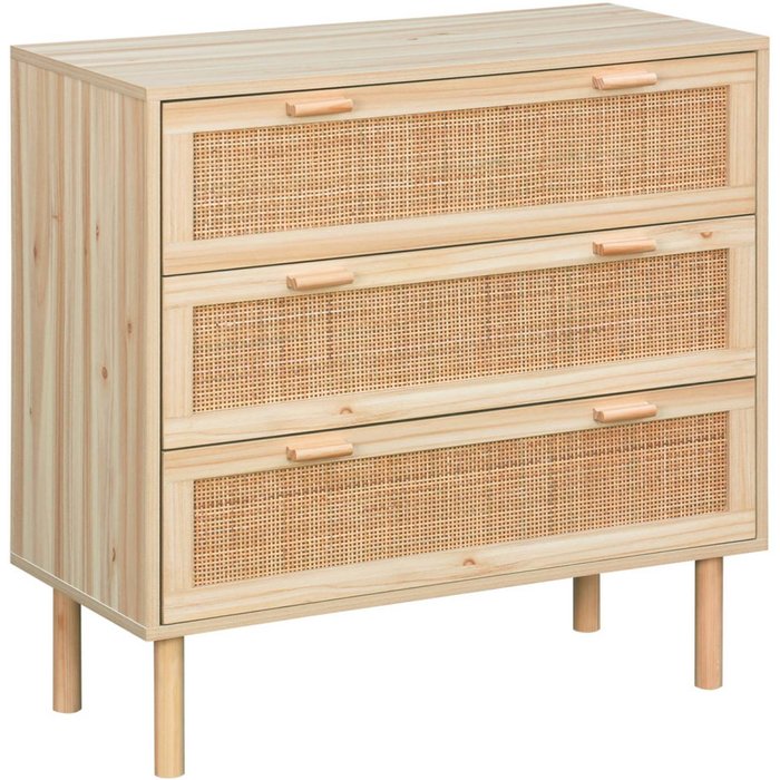 Arcón de 3 cajones con caña y efecto madera natural - 80x40x80 cm