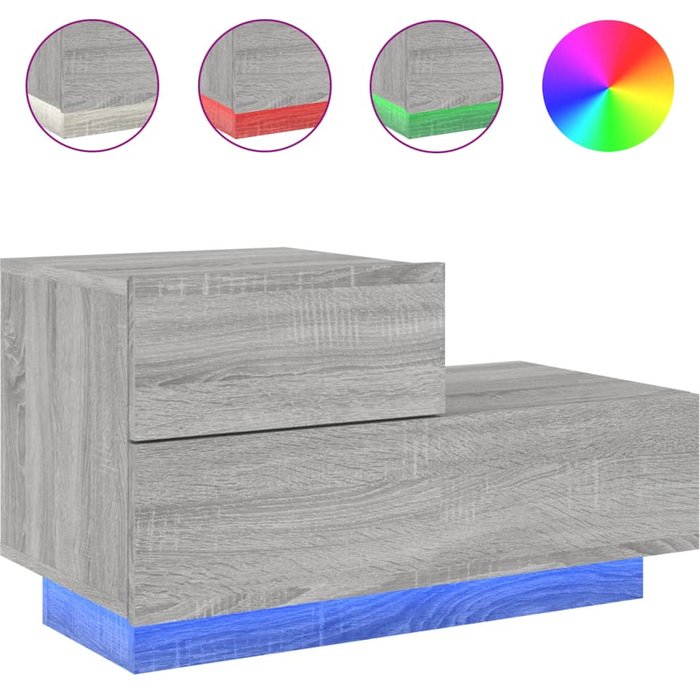 Mesita de noche con luces led sonoma gris 70x36x40,5 cm