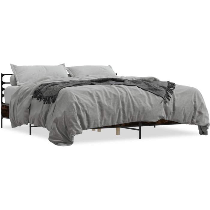 Vidaxl estructura cama madera ingeniería metal roble ahumado 200x200cm