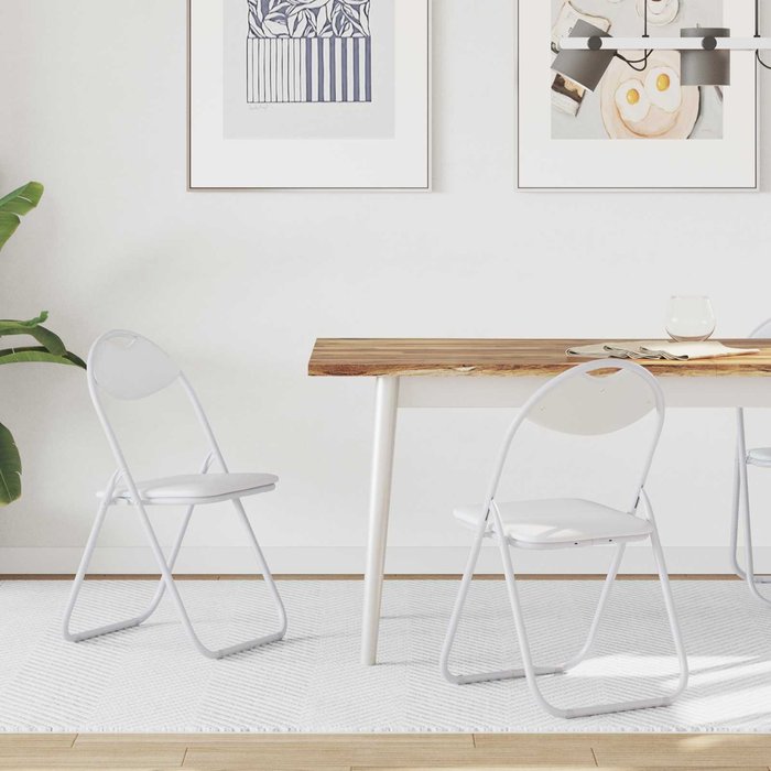 Silla plegable, 2 piezas, blanca, 48 x 43,5 x 81 cm, piel sintética