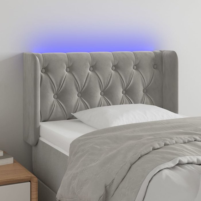 Cabecero con led de terciopelo gris claro 83x16x78/88 cm