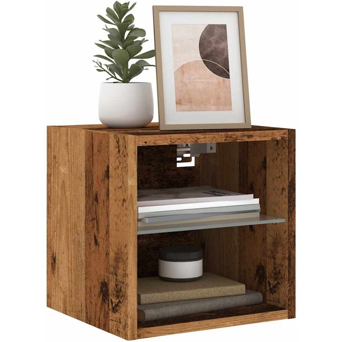 Muebles tv de pared y luces led 2pzas madera vieja 30x28,5x30cm