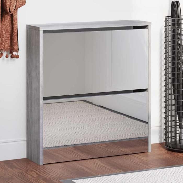 Zapatero sonoma de 2 niveles con espejo, gris, 63x17x67 cm