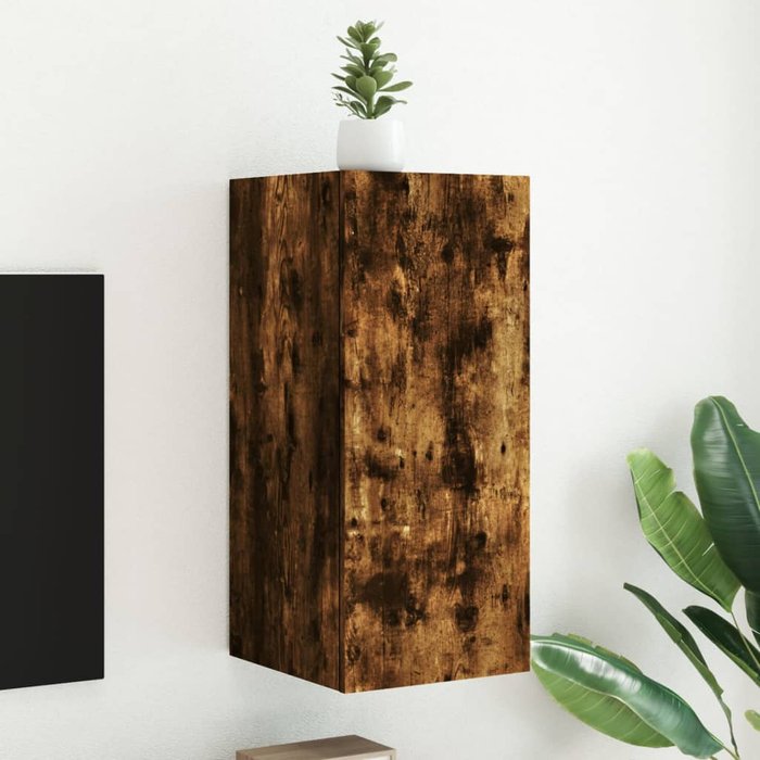 Vidaxl mueble de tv de pared con luces led roble ahumado 30,5x35x70 cm