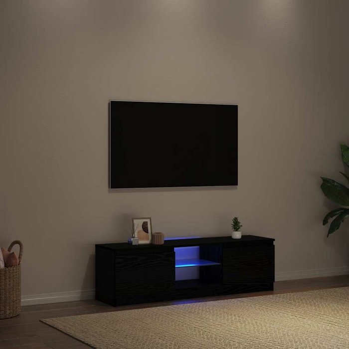 Vidaxl mueble de tv con luces led roble negro 120x30x36 cm