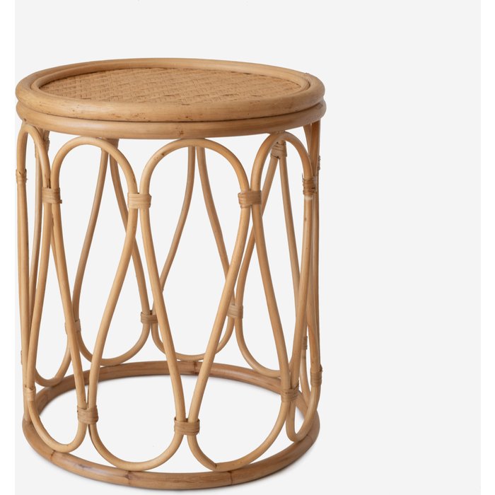 Mesa auxiliar ratán ø40x50 cm | mesa redonda artesanal para interior y exterior