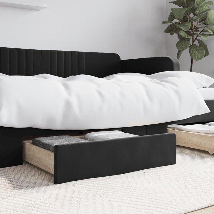 Cajones de cama 2 piezas madera contrachapada negra y terciopelo