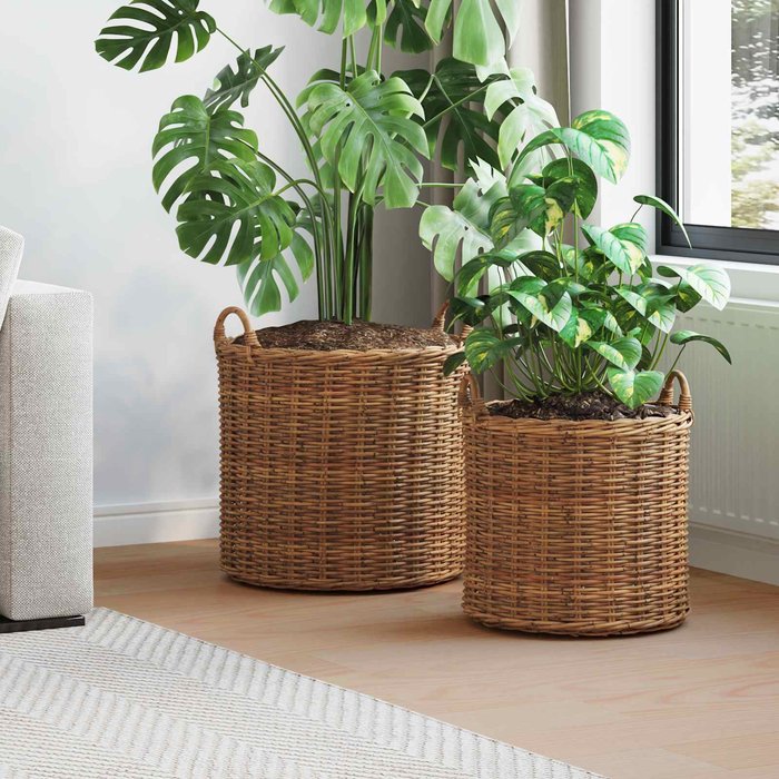 Cesta de maceta con almacenamiento 2 pcs marrón rattan lacak vidaxl
