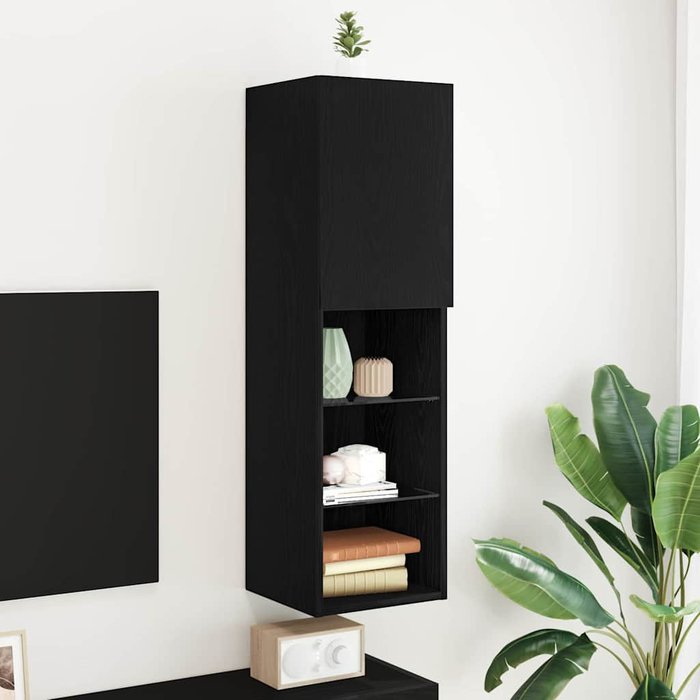 Mueble de tv de pared, roble negro, 30,5 x 30 x 102 cm