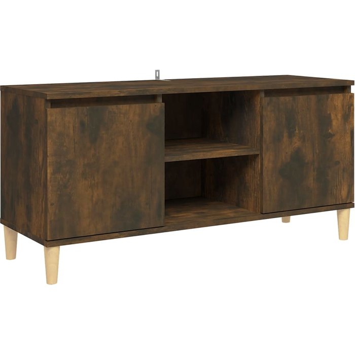 Mueble tv con patas de madera maciza roble ahumado 103,5x35x50 cm