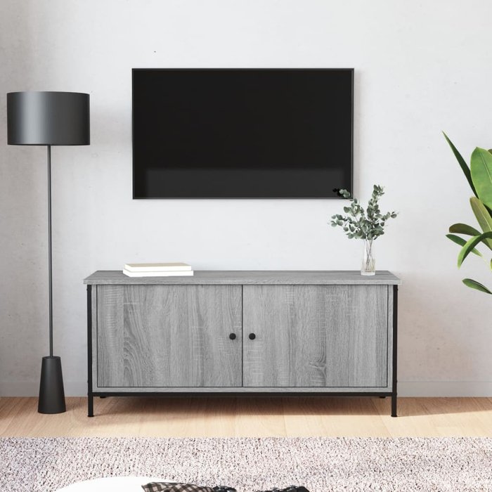 Vidaxl mueble tv con puertas contrachapada gris sonoma 102x35x45 cm