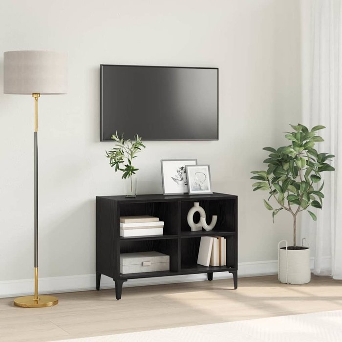 Mueble de tv negro, 69,5 x 30 x 50 cm, madera de ingeniería