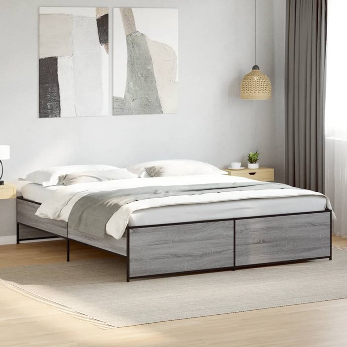 Vidaxl estructura cama madera ingeniería metal gris sonoma 180x200 cm