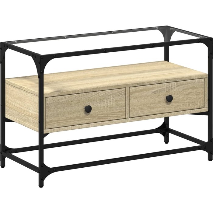 Mueble tv cristal y madera ingeniería roble sonoma 80x35x51 cm - comfortxl
