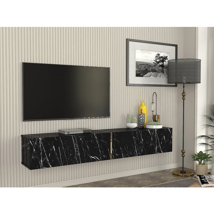 Mueble tv suspendido con 2 puertas - efecto mármol negro - dinoma