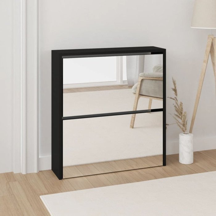 Vidaxl mueble zapatero con espejo 2 niveles negro 63x17x67 cm