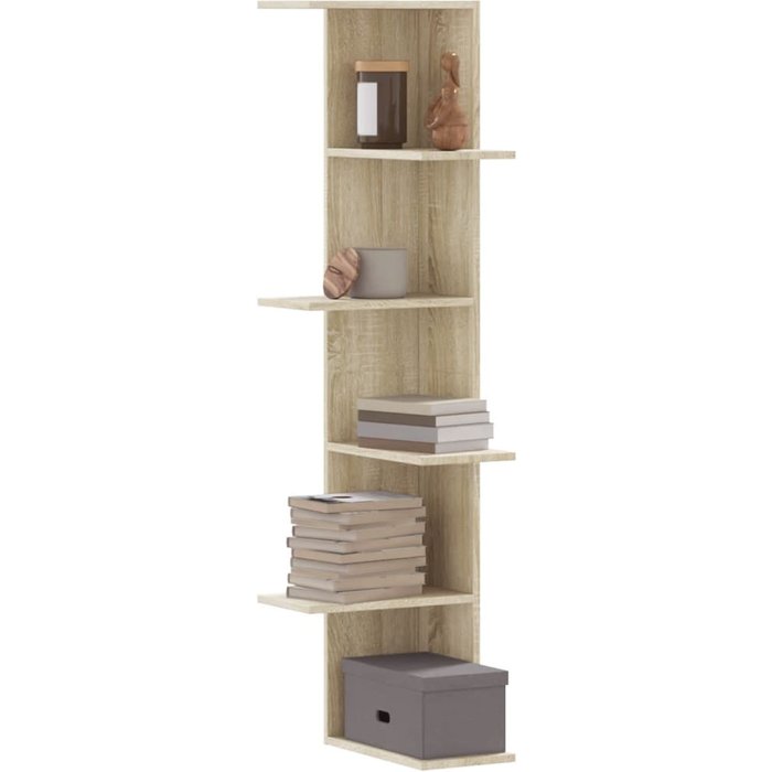 Estante esquinero de pared de roble sonoma de madera de ingeniería