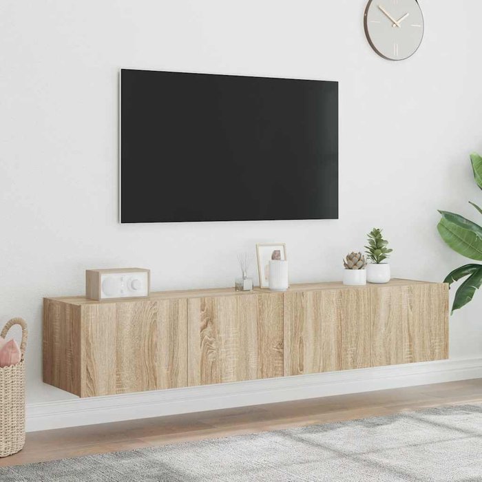Muebles de tv de pared con luces led, 2 piezas, roble sonoma, 80x35x31 cm