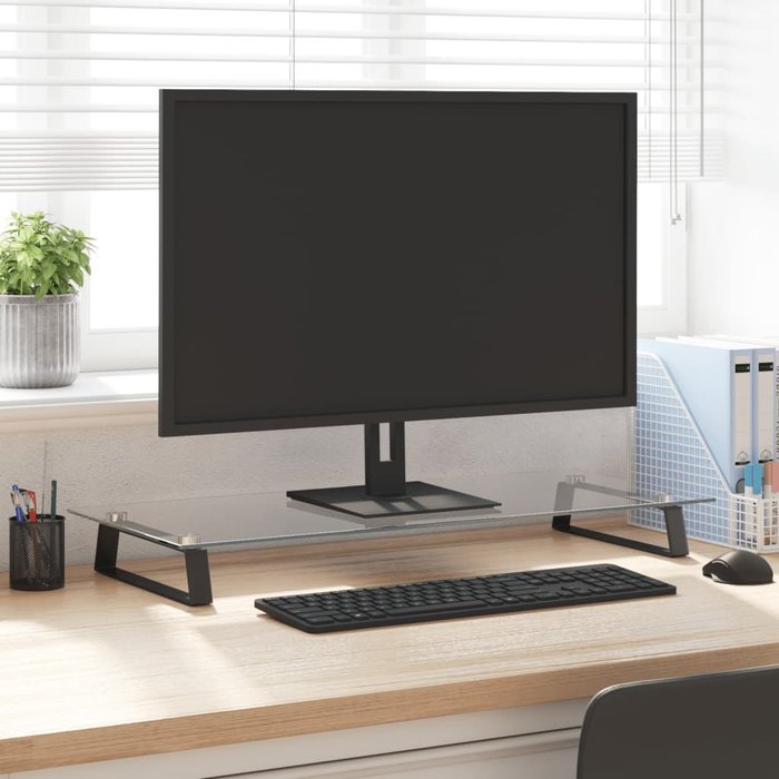 Soporte para monitor negro 80x35x8 cm vidrio templado y metal