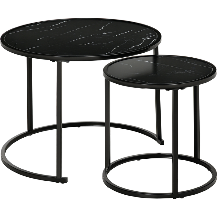 Conjunto 2 mesas auxiliares apilables ø60x46cm y ø40x40cm efecto mármol negro