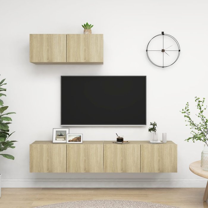 Mueble de tv de 3 piezas, roble sonoma, madera de ingeniería