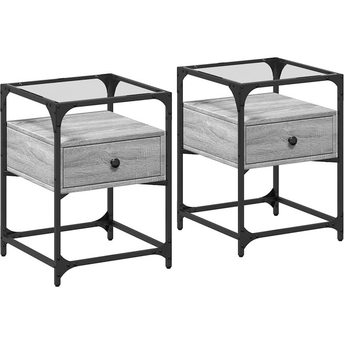 Mesita de noche 2 uds madera ingeniería gris sonoma 40x40x55 cm - comfortxl