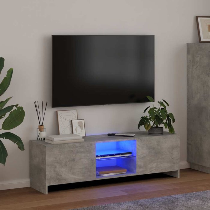 Mueble de tv con luces led, gris hormigón, 120x30x36 cm