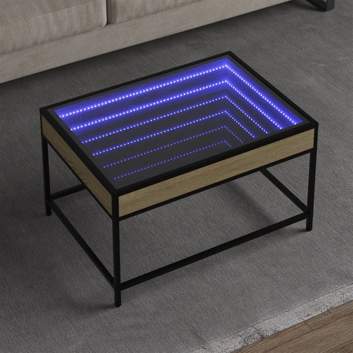 Mesa de centro con iluminación led infinita, roble sonoma, 70x50x41 cm