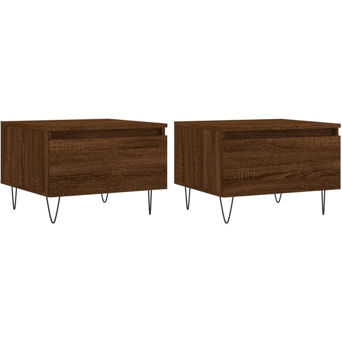 2 mesas de centro de madera laminada, roble marrón, 50x46x35cm - comfortxl
