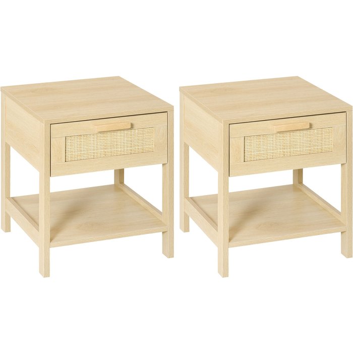 Mesita de noche homcom mdf madera natural 40x40x48 cm 831-p104