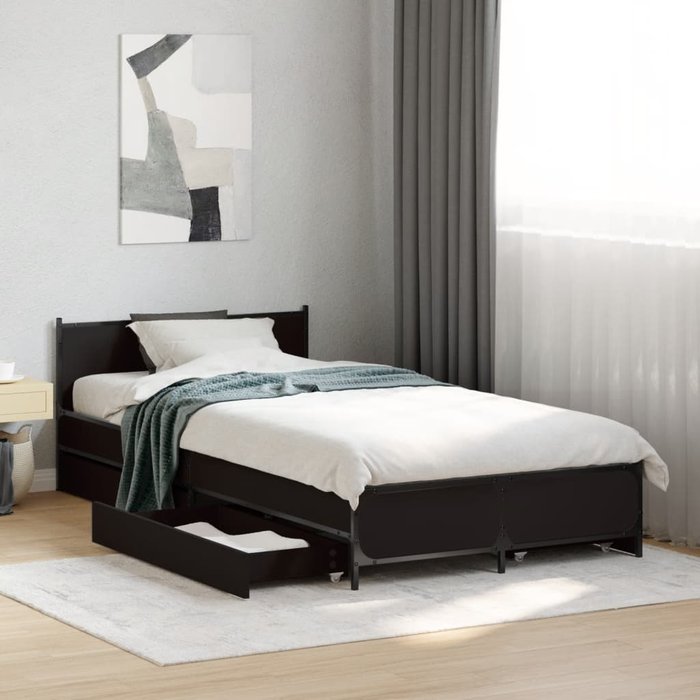 Vidaxl cama con cajones madera de ingeniería negra 75x190 cm