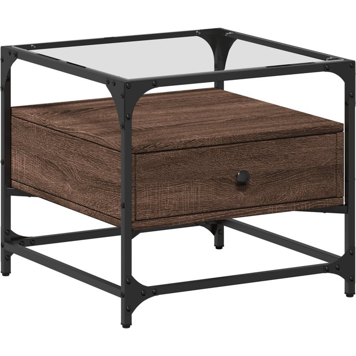 Mesa de centro con puertas de vidrio marrón roble 50x50x45 cm - comfortxl