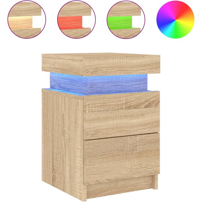 Mesita de noche,mesilla de noche con luces led roble sonoma 35x39x55 cm cfw76514