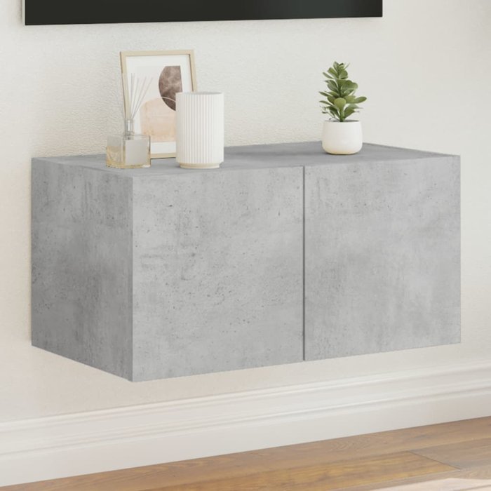 Mueble tv de pared con luces led gris hormigón 60x35x31 cm