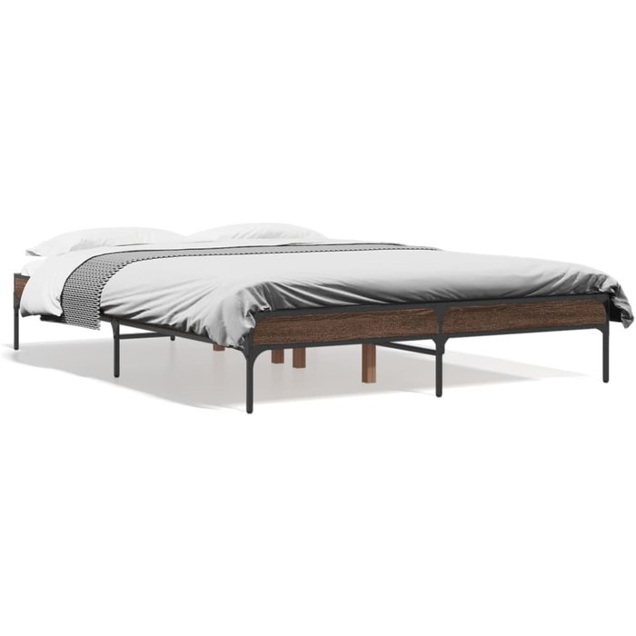 Estructura cama madera ingeniería metal marrón roble 135x190 cm — comfortxl