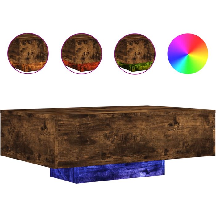 Mesa de centro de diseño moderno con luces led 85 x 55 x 31 cm marrón dec037622