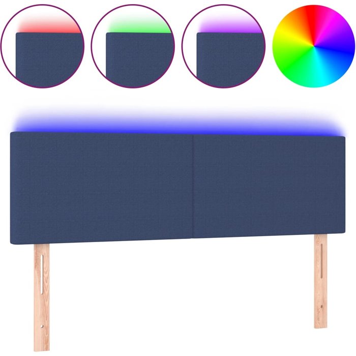 Cabecero cama - mueble cabecero con led de tela azul 144x5x78/88 cm